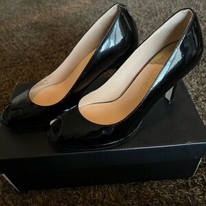 Cole Haan Black Patent Peep-Toe Heels